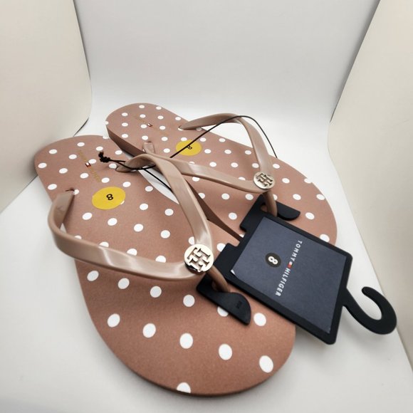 Tommy Hilfiger Flip Flops/Sandals/Thongs - Polka Dot Tan/White - NWT - Picture 1 of 4
